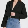 Womens Cropped Bike Jacket Casual Double Breasted Trench Coat with Belt