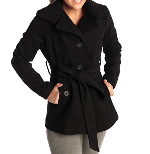 Bella Womens Wool Coat Button Up Jacket Belted Blazer