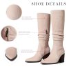 Knee High Boots Women Suede Boots Pointy Toe Chunky Block Heels Side Zipper Wide Calf Boots Fashion Dress Tall Boots Fall Winter