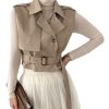 Women's Sleeveless Cropped Trench Coat with Belted Lapel Collar Vest Coat