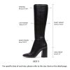 Women's Faux Leather Tall Boots Fashion Square Toe Chunky Heel Knee High Boots with Side Zip