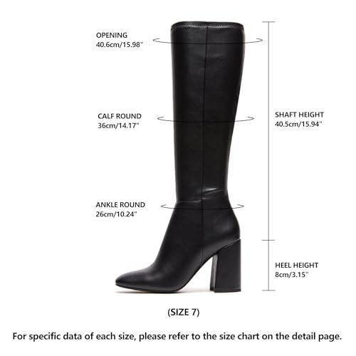 Women's Faux Leather Tall Boots Fashion Square Toe Chunky Heel Knee High Boots with Side Zip