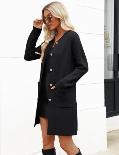 Women’s Fall Long Cardigan Sweater Crewneck Button Down Coat 2025 Coatigan Outerwear with Pocket