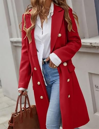 Womens Long Wool Coat for Women Fall Winter Trench Coat Trendy Jackets