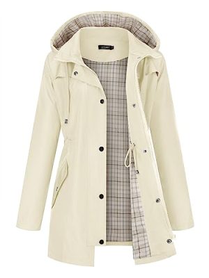 Women Waterproof Outdoor Hiking Raincoat Women Lined Rain Jacket Lightweight Hooded Jackets Trench Coats