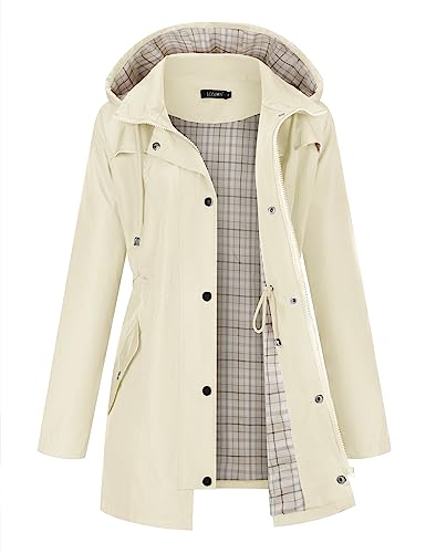 Women Waterproof Outdoor Hiking Raincoat Women Lined Rain Jacket Lightweight Hooded Jackets Trench Coats