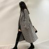 Women's Houndstooth Wool Trench Coat Notch Lapel Maxi Long Overcoat Double Breasted Peacoat