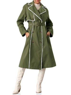 Womens Long Trench Coat Casual Double Breasted Windproof Jacket Classic Lapel Overcoat with Belt