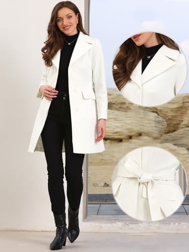 Winter Coats for Women's Lapel Collared Single Breasted with Belt Overcoat Trench Outerwear
