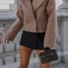 Women Crop Pea Coat Wool Blend Office Work Lapel Collar Short Winter Jacket Trench Coat