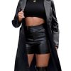 Leather Jacket Women Trench Coat Long Loose Button Jacket Open Front Motorcycle Coat with Belt