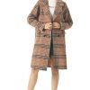 Women's Winter Oversize Lapel Collar Woolen Plaid Double Breasted Long Peacoat Jacket