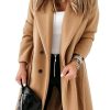 Women's Double Breasted Wool Blend Coat Winter Notched Lapel Belted Peacoat Mid Long Jacket