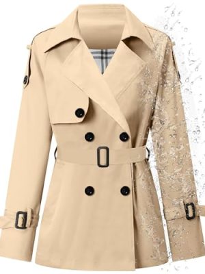 Women's Double Breasted Short Trench Coat Water-Resistant with Belt