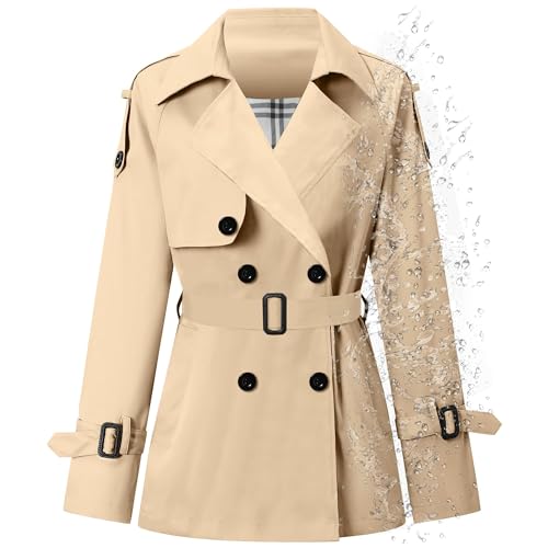 Women's Double Breasted Short Trench Coat Water-Resistant with Belt