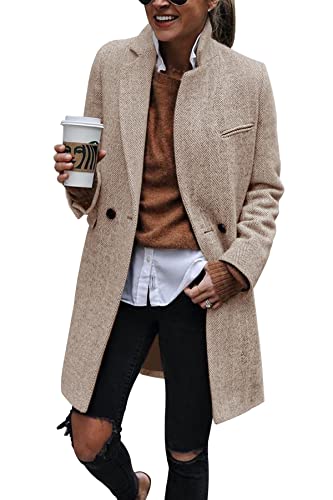 Women's Notch Lapel Double Breasted Trench Coat Peacoat Winter Casual Long Blazer Jacket Overcoat