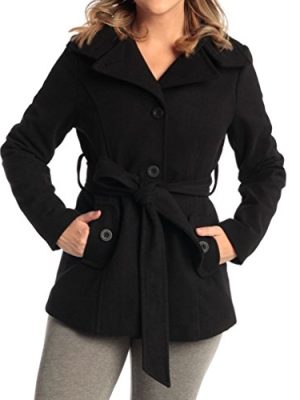 Bella Womens Wool Coat Button Up Jacket Belted Blazer