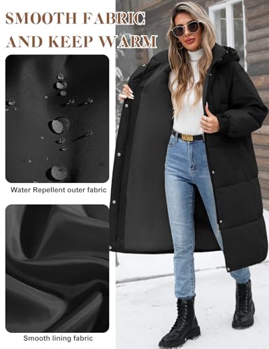 Women's Long Quilted Jacket Coat Winter Thicken Warm Puffer Jacket Fashion Hooded Zip Up Parka Outerwear with Pockets