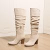 Suede Knee-High Boots Fall Boot For Women Chunky Block High Heel Slouch Fashion Boot Round Toe Side Zipper