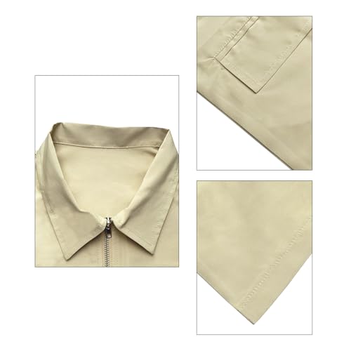 Women Long Sleeve Fall Casual Mini Dresses V Neck Zipper Cargo Safari Short Dress Drawstring Waist Dresses