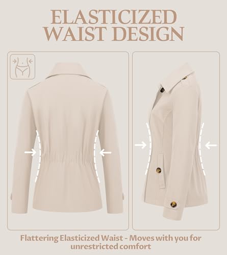 Women's Cropped Trench Coat Classic Double Breasted Lapel Jacket Water Repellent Outerwear