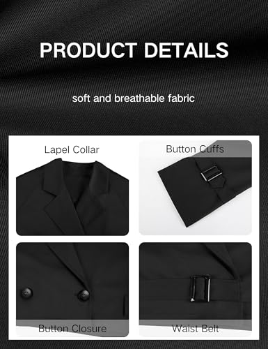 Womens Cropped Bike Jacket Casual Double Breasted Trench Coat with Belt