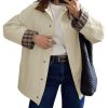 Womens Trench Coat Oversized Fall Barn Jacket Leather Collar Plaid Color Block Windproof Overcoat