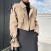 Women's Cropped Trench Coat Long Sleeve Casual Jacket Classic Double-Breasted Lapel Overcoat Fashion Outerwear