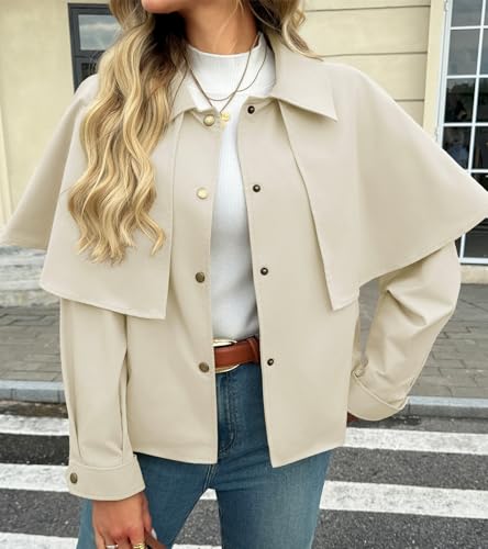 Womens Cropped Trench Coat Casual Lapel Single Breasted Cape Sleeve Short Jacket 2025 Fall Fashion Outerwear
