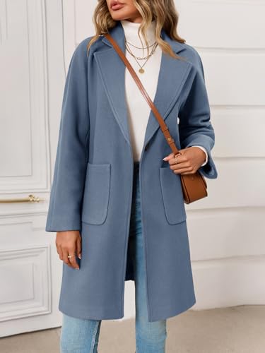 Womens Pea Coat Notched Lapel Single Breasted Long Jacket Winter Casual Trench Coat Outerwear