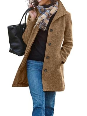 Women's Casual Thicken Wool Blend Stand Collar Single Breasted Pea Coat