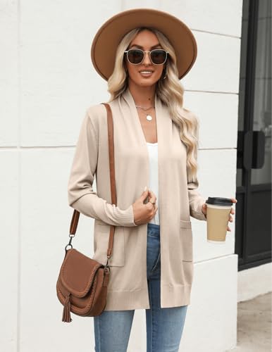 Women Long Cardigan Sweaters Lightweight Open Front Duster Knit Fashion Sweater Coats Trendy Cardigans with Pocket