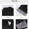 Womens Cropped Trench Coat Classic Collar Oversized Casual Jackets with Checkered Lining (Black-L)