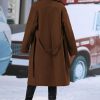 Womens Long Wool Pea Coat Notched Lapel Double Breasted Trench Coat Winter Warm Overcoat with Belt