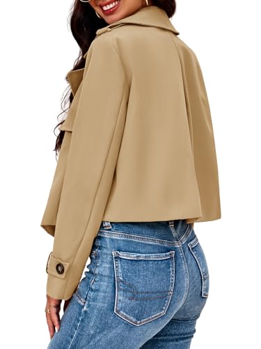Womens Cropped Trench Coat Casual Long Sleeve Notched Lapel Blazer Jacket