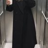 Women's Notched Collar Wool Blend Pea Coat Winter Double Breasted Trench Coat Long Oversized Button Down Overcoats