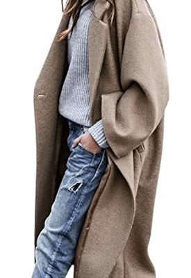 Women's Oversized Notched Collar Wool Blend Single Breast Midi Long Trench Coat