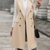 Womens Long Wool Vest Fall Winter Sleeveless Blazer Jackets Trench Coat Outerwear Tops