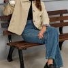 Womens Cropped Trench Coat Single Breasted Classic Lapel Overcoat Plaid Lined Oversized Outerwear
