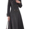Womens Long Wool Coat Fall Winter Double Breasted Trench Coat Peacoat Jackets
