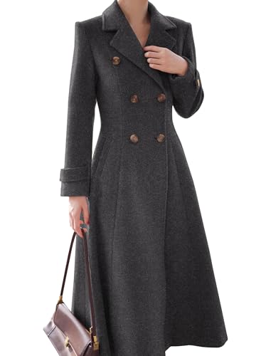 Womens Long Wool Coat Fall Winter Double Breasted Trench Coat Peacoat Jackets