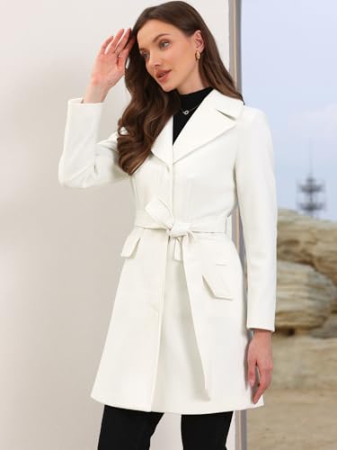 Winter Coats for Women's Lapel Collared Single Breasted with Belt Overcoat Trench Outerwear