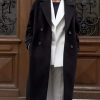 Women's Notched Collar Wool Blend Pea Coat Winter Double Breasted Trench Coat Long Oversized Button Down Overcoats