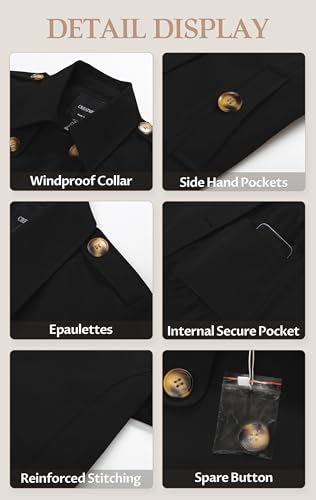 Women's Cropped Trench Coat Classic Double Breasted Lapel Jacket Water Repellent Outerwear