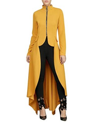 Womens Long Dovetail Gothic Trench Coat Polka Dot Zipper Up Tailcoat Jacket