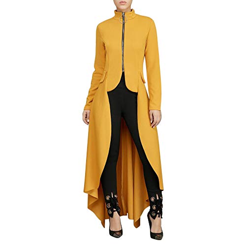 Womens Long Dovetail Gothic Trench Coat Polka Dot Zipper Up Tailcoat Jacket