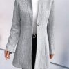 Womens Long Sleeve Casual Wool Jacket Blazer 1 Button Winter Coat Mid-Long Stand Collar Open Front Overcoat