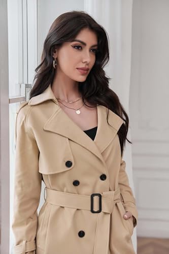 Women's Double Breasted Short Trench Coat Water-Resistant with Belt