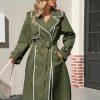 Womens Long Trench Coat Casual Double Breasted Windproof Jacket Classic Lapel Overcoat with Belt