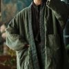Women's Quilted Knee Length Coat Open Front Kimono Style Jacket Handmade Threading Outwear for Winter